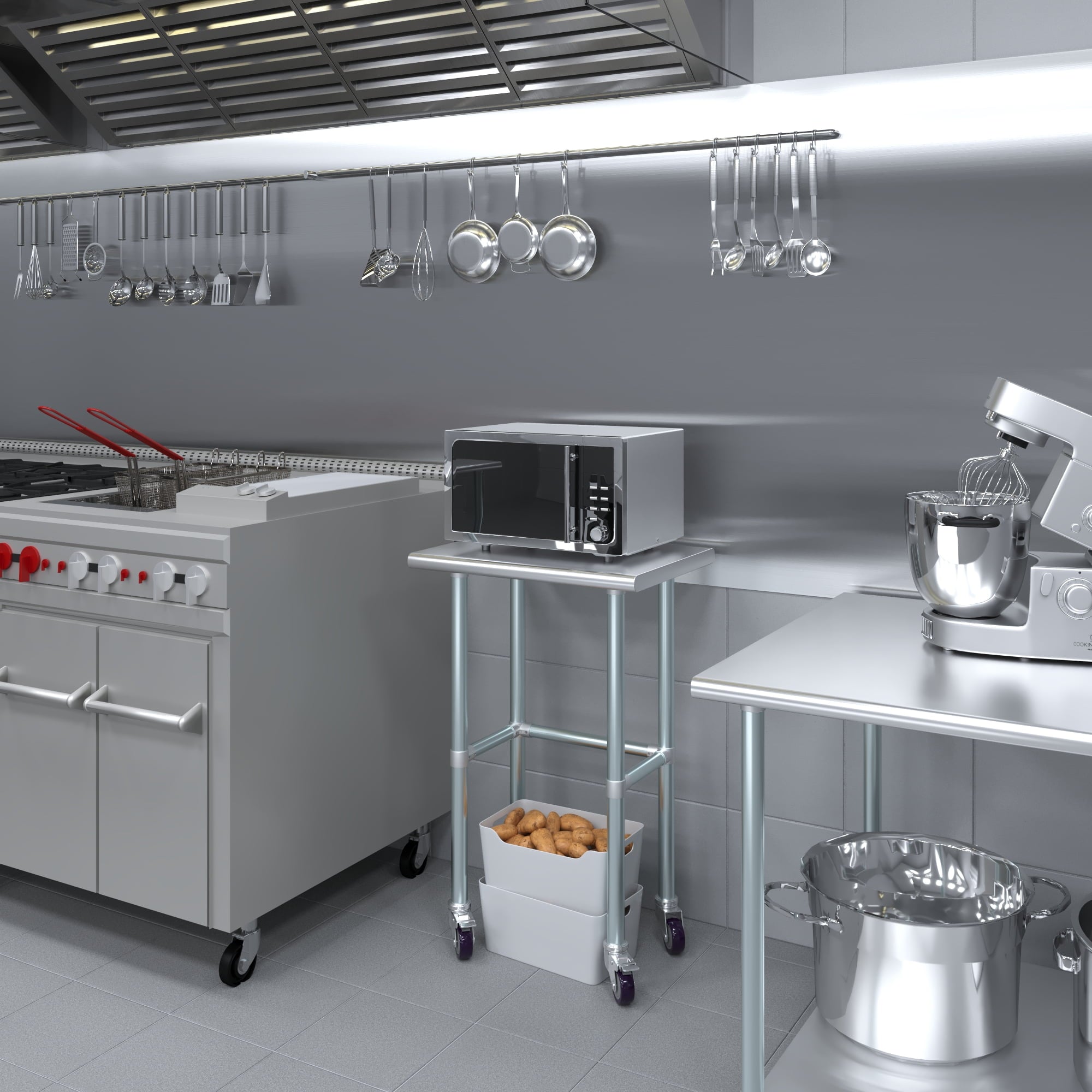 AmGood 36 Long x 30 Deep Stainless-Steel Work Table with Open Base and Wheels, Mobile Metal Table