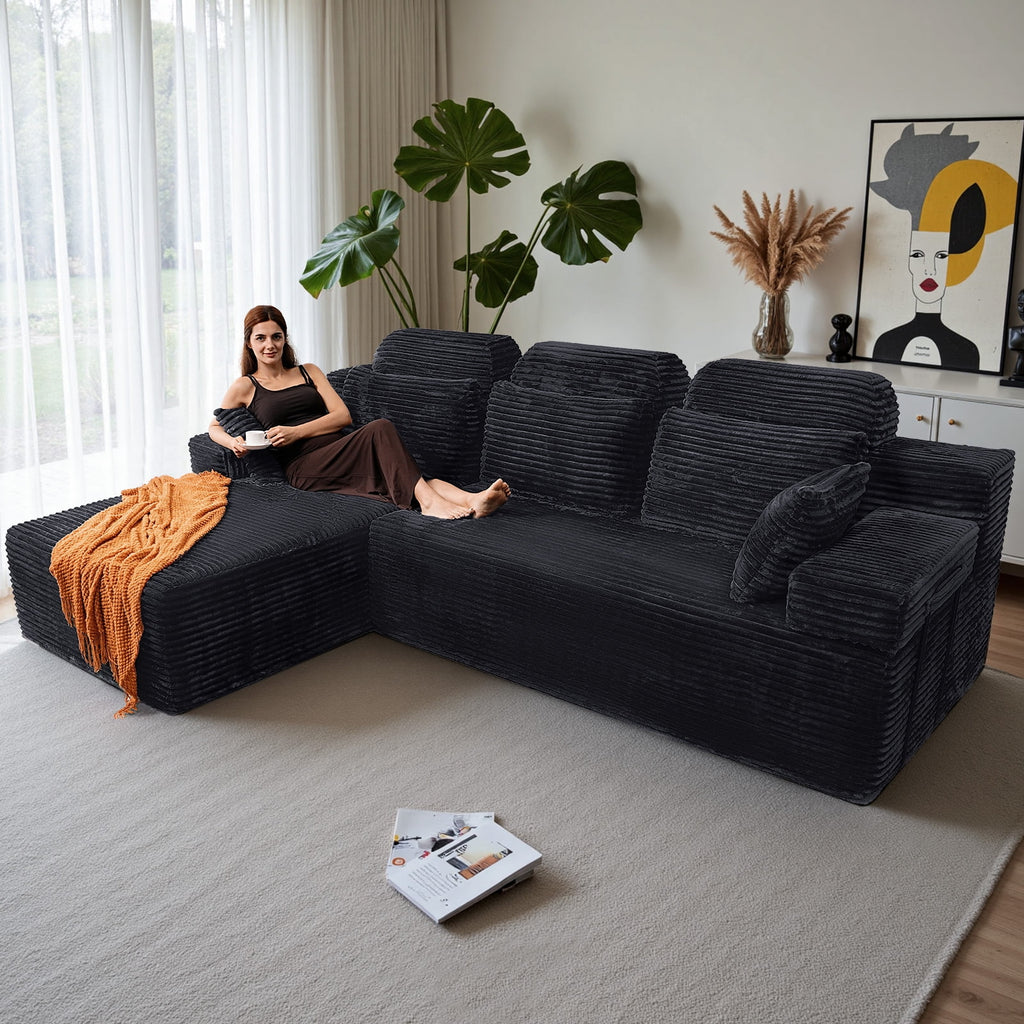 71 High Backrest Sofa for Small Spaces, Compressed Corduroy Couch with Deep Seating for Living Room, Bedroom, Dark Grey
