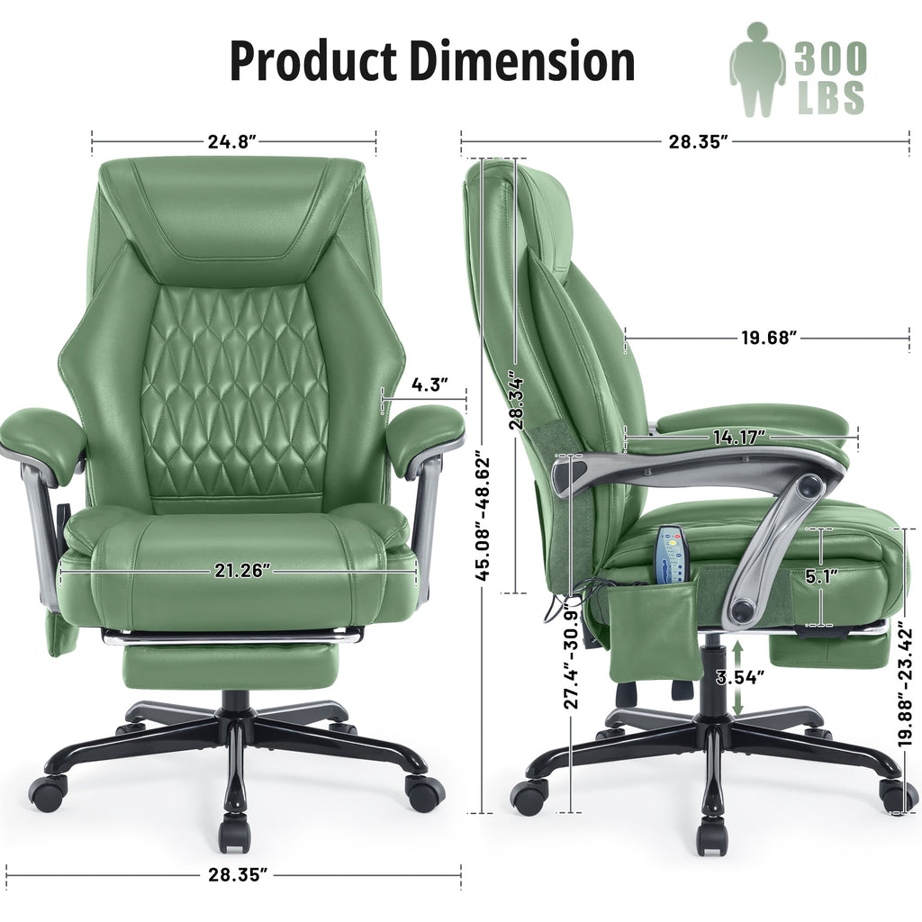 Heated Massage Office Chair with 6 Points Vibration, Reclining Ergonomic Desk Chair with Footrest for Extra Comfort, PU Leather High Back Executive Computer Chair, Thick Padded Massage Chair