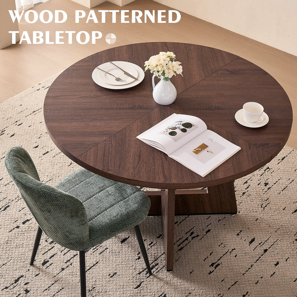 5 Piece 47'' Round Dining Table Chairs Set for 4, Farmhouse Oak Kitchen Table with 4 Boucle Mid Century Modern Dinning Room Chairs, Wood Dinner Table &Upholstered Chair Set of 4, Beige