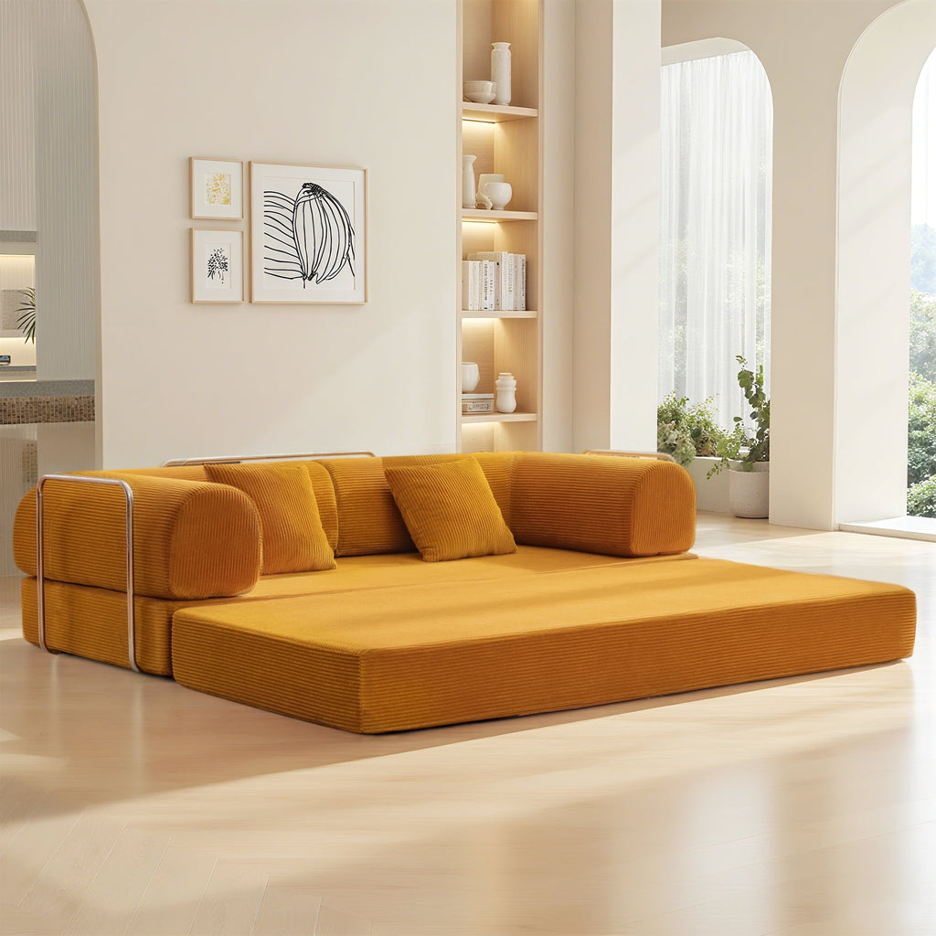 COOLHUT 63 W Combination Sofa, High Rebound Density Foam Sofa Couch, Two Forms Floor Couch Three Seats Sofa Bed for Living Room, Bedroom, Green