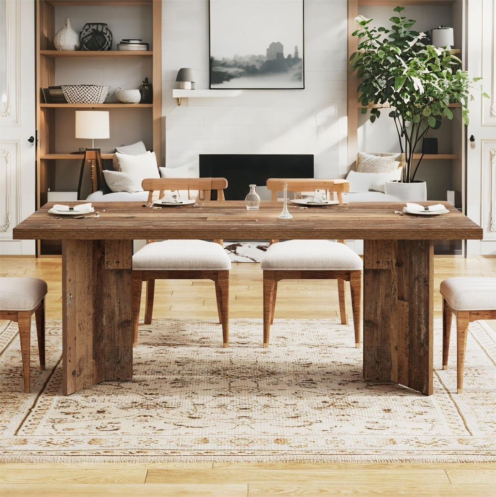 Fnova 63 Rectangular Modern Dining Table, Wooden Modern Kitchen Table for 6 People for Dining Room, Warm Brown (Chairs Not Included)