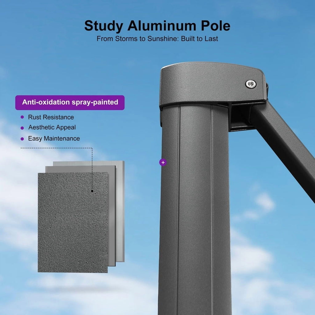 PURPLE LEAF 10' X 13' Rectangle Cantilever Umbrella with Base Outdoor Large Aluminum Patio Umbrella with 3-Year Fade Resistance Recycled Fabric and 360-degree Rotation for Deck Pool, Graphite Grey