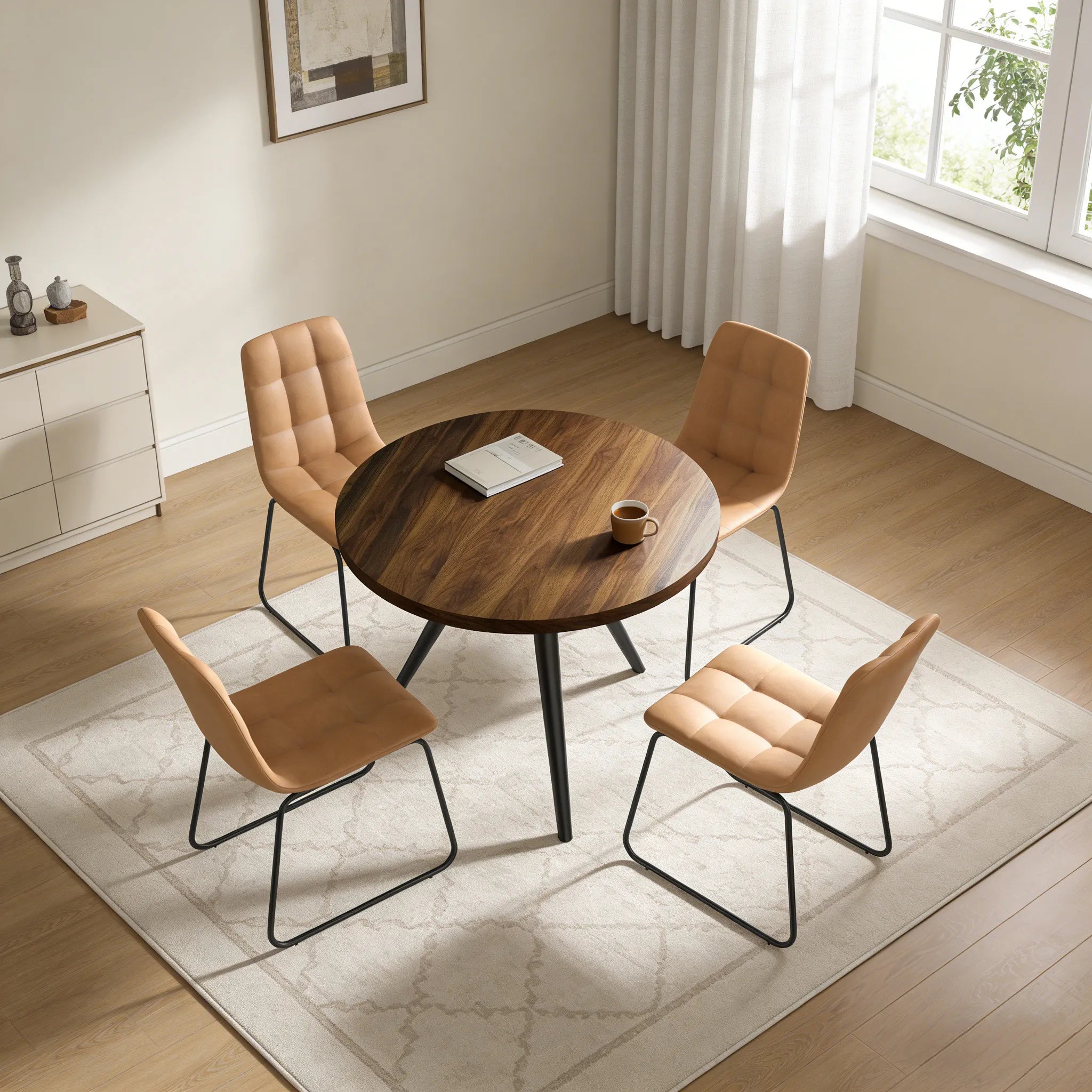 34.8 Round Dining Table for 4 People, Modern Circle Kitchen Table with Metal Legs for Kitchen, Dining Room, Apartment,Gray