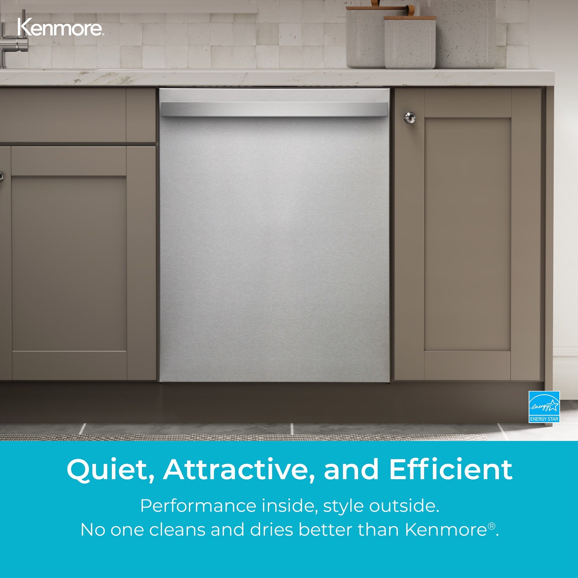 Kenmore 24” Built-In-Dishwasher w/ 3rd Rack & Turbo Dry with Bar Handle, Black