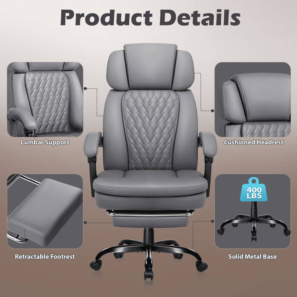 Waleaf Office Chair with Footrest,90-165°Reclining Ergonomic High Back Computer Desk Chair Lumbar Support for Home Office