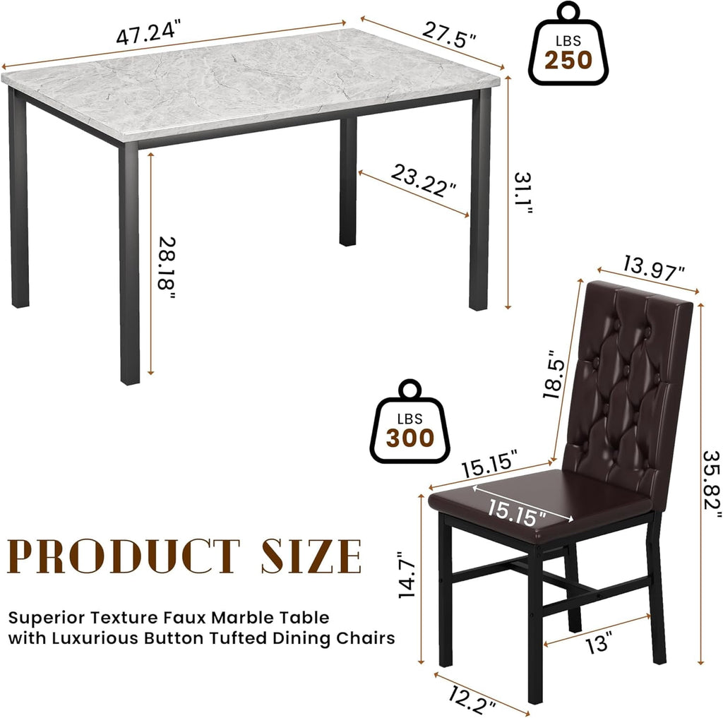 Baxluxe Dining Table Set for 4, Space Saving Rectangle Dining Table with 4 Velvet Dining Chairs, Faux Marble Kitchen Table and Chairs Set, Modern Dining Room Set for Kitchen, Pub, Beige+Gray