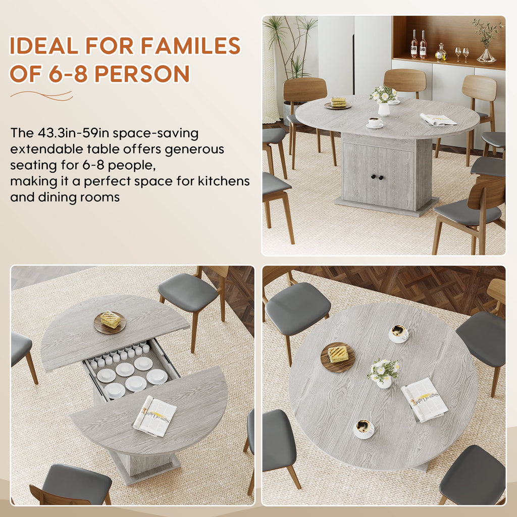 WARAYZ 43.3–59in Extendable Dining Table, Wood Expandable Design with Hidden Storage, Rectangular Space-Saving Dark Brown