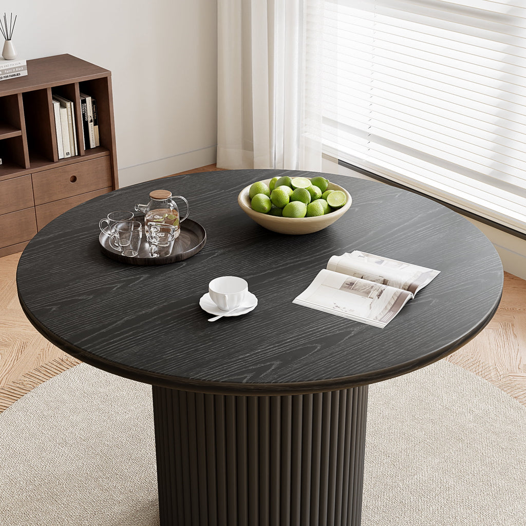 Rophefx 35.4 Solid Wood Round Dining Table with Handcrafted Relief Pedestal,Circle Dining Table,Natural