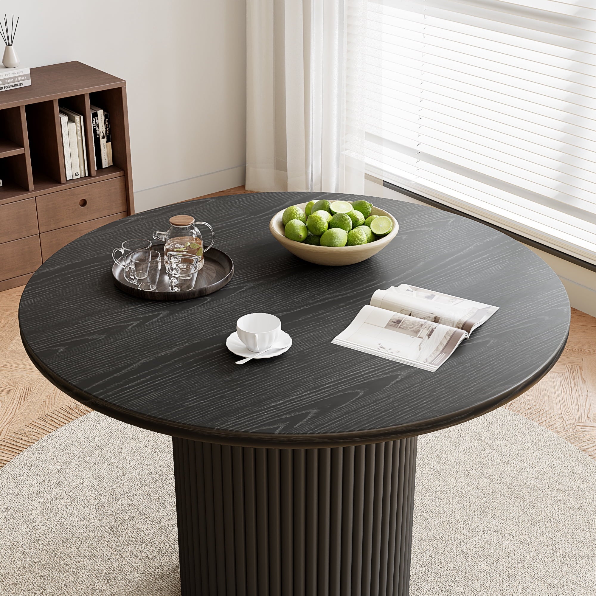 Rophefx 35.4 Solid Wood Round Dining Table with Handcrafted Relief Pedestal,Circle Dining Table,Natural