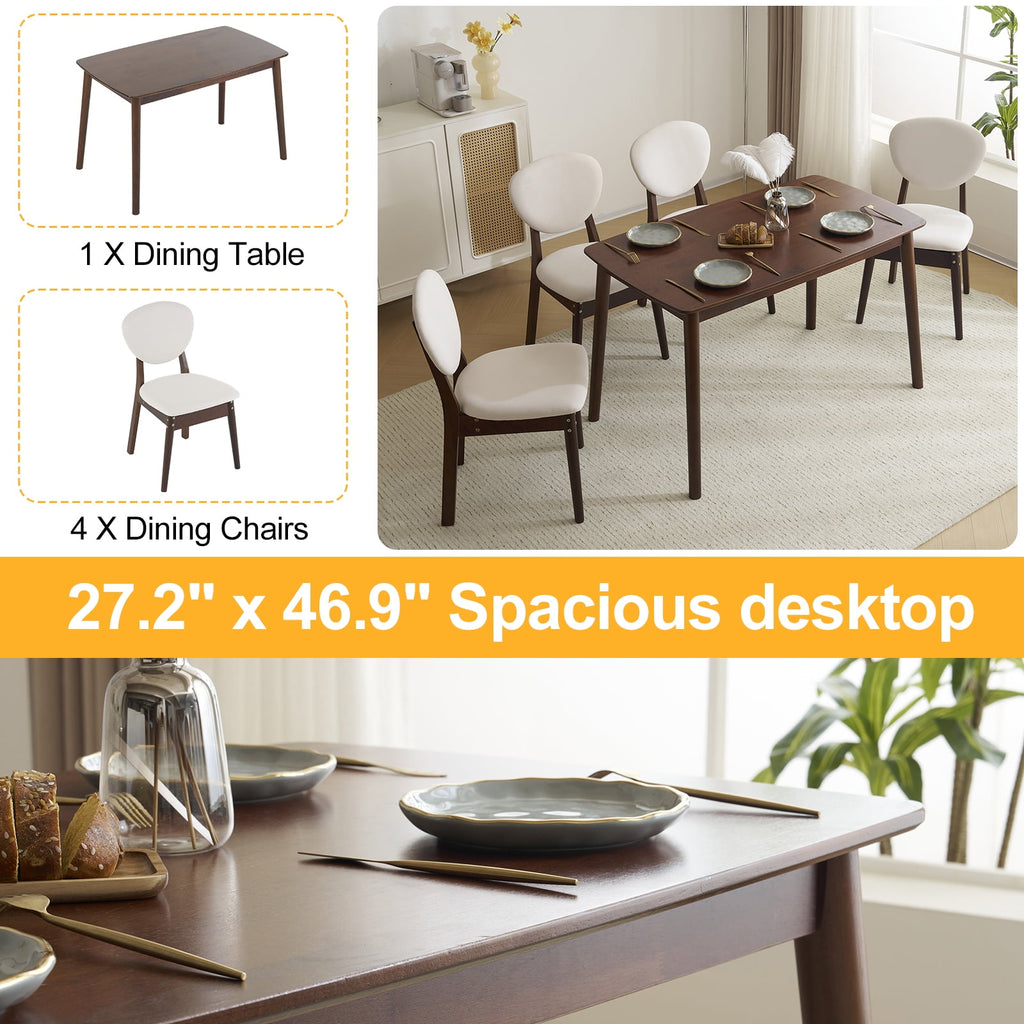 Ktaxon Dining Table Set for 4 Solid Wood Dinner Table with Padded Chairs for Home Kitchen Restaurant 47 Wood Color