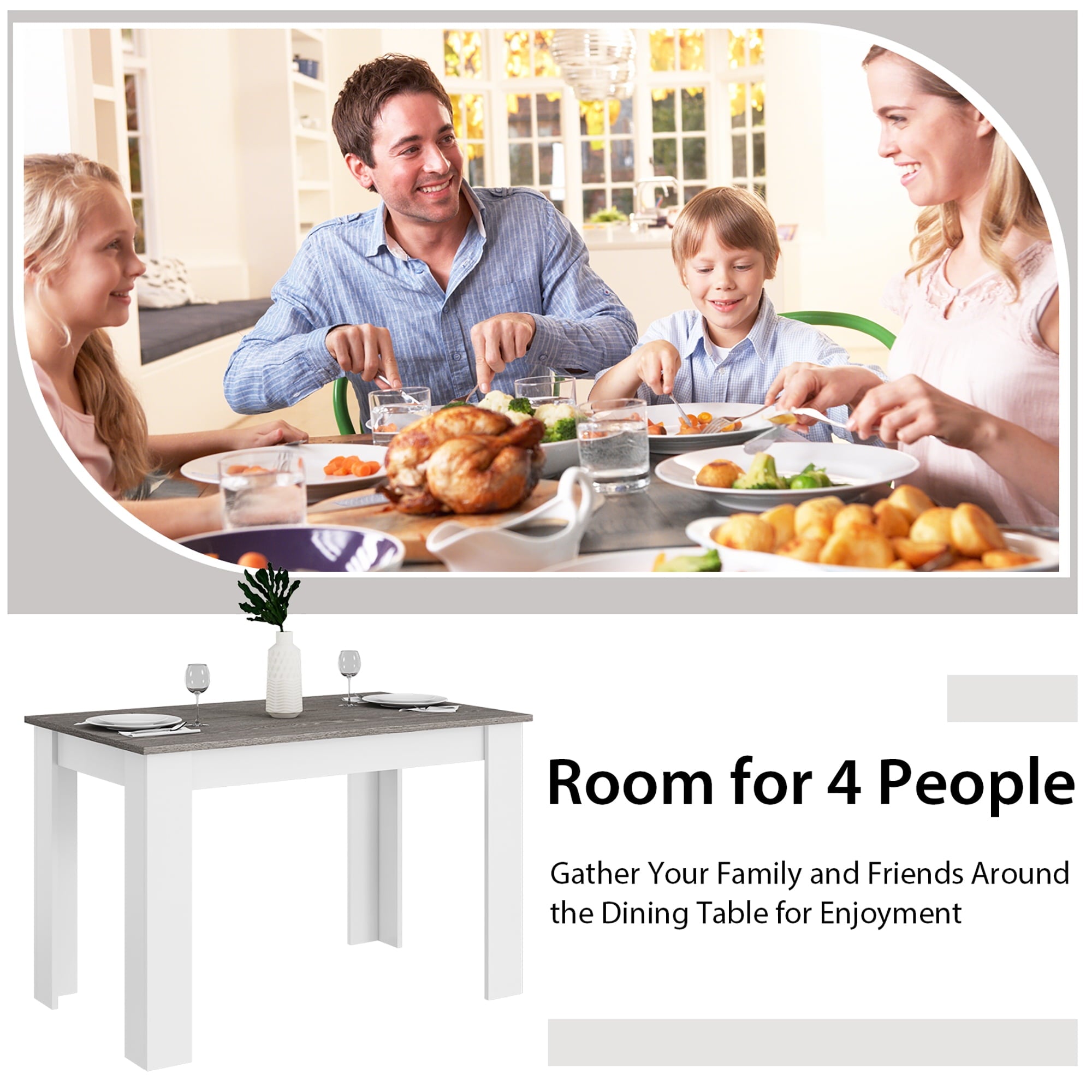 Costway Dining Table 47 Inch Kitchen Dining Table Rectangular for Small Space Dark Gray