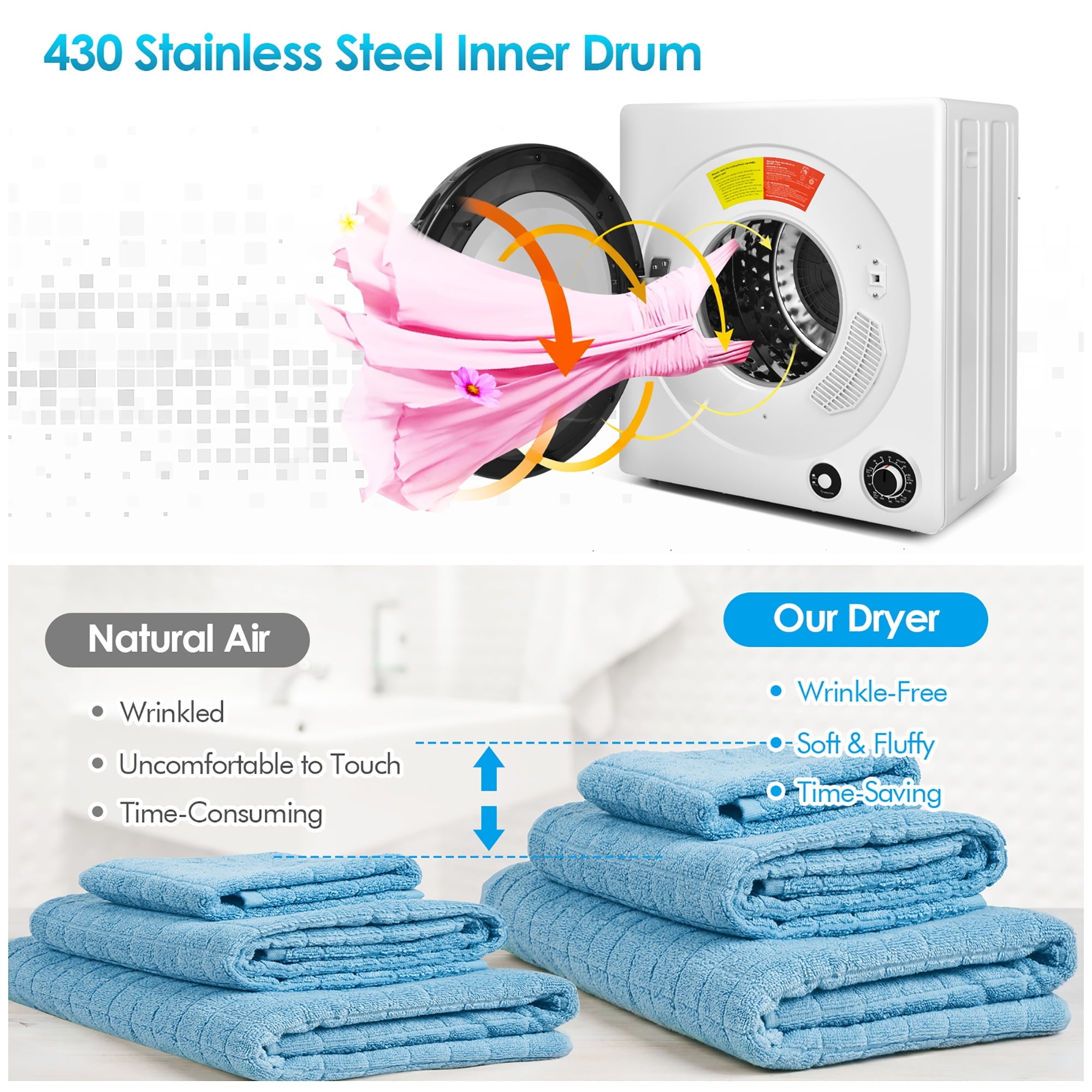 Costway 1350W Electric Compact Laundry Dryer 13.2 LBS Clothes Dryer 5 Drying Programs