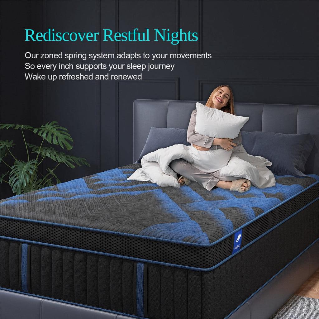 COLETEX Full Size Mattress 12inch Hybrid Mattress in a Box Medium Firm with Gel Memory Foam Pocket Spring for Pressure Relief,Adult,Black