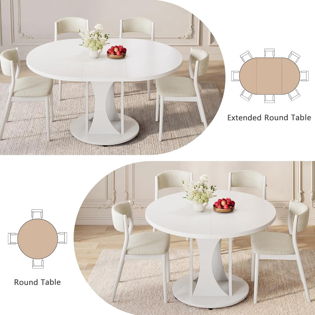 Laisnet 47 Round Dining Table for 4-6, Kitchen Table with Rounded Base for Dining Room Living Room, Black