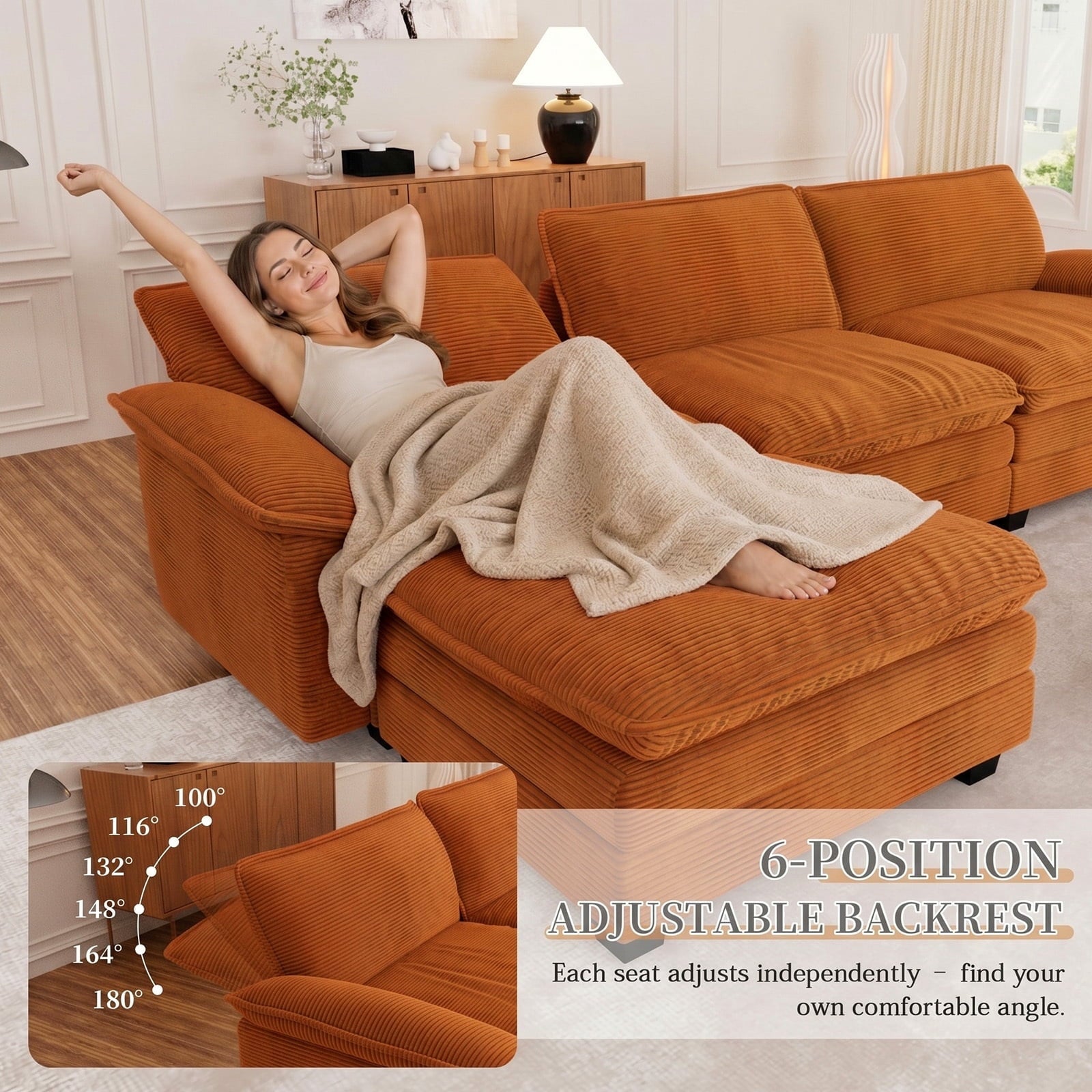Muumblus 80.5 Corduroy Loveseat Sofa, Oversized Upholstered 2-Seater Fluffy Cloud Sleeper Couch for Living Room/Apt, Pink