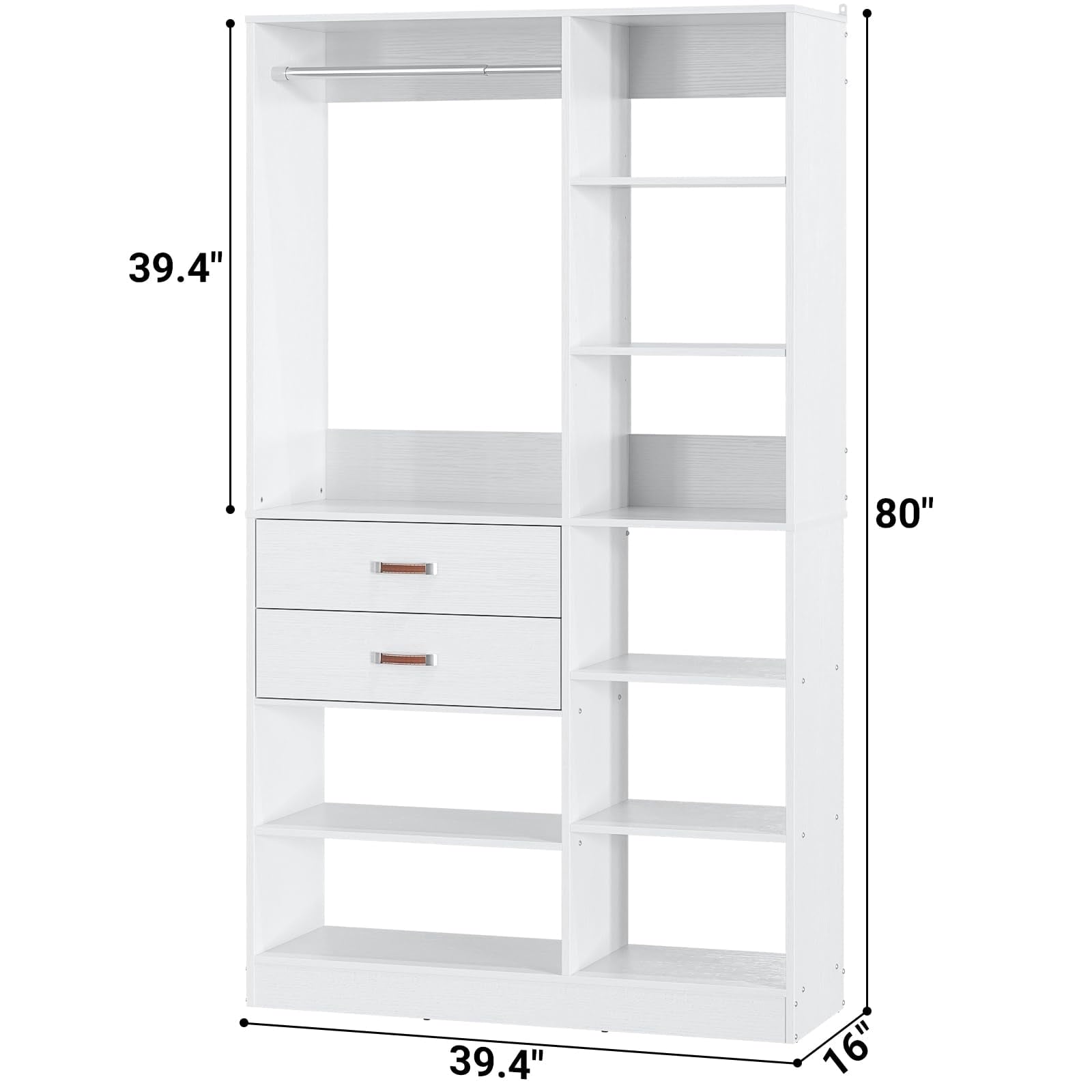 Homieasy 39.4'' W Closet System with Wooden Drawers and Hanging Rods, White