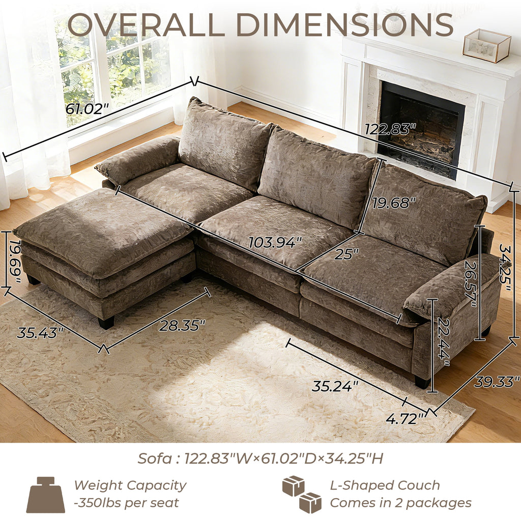 Ktaxon Sectional Sofa L Shaped Couch with Chaise Living Room Sleeper Set, 2 Seats with Chenille and Double Layer Cushions 86 W Beige