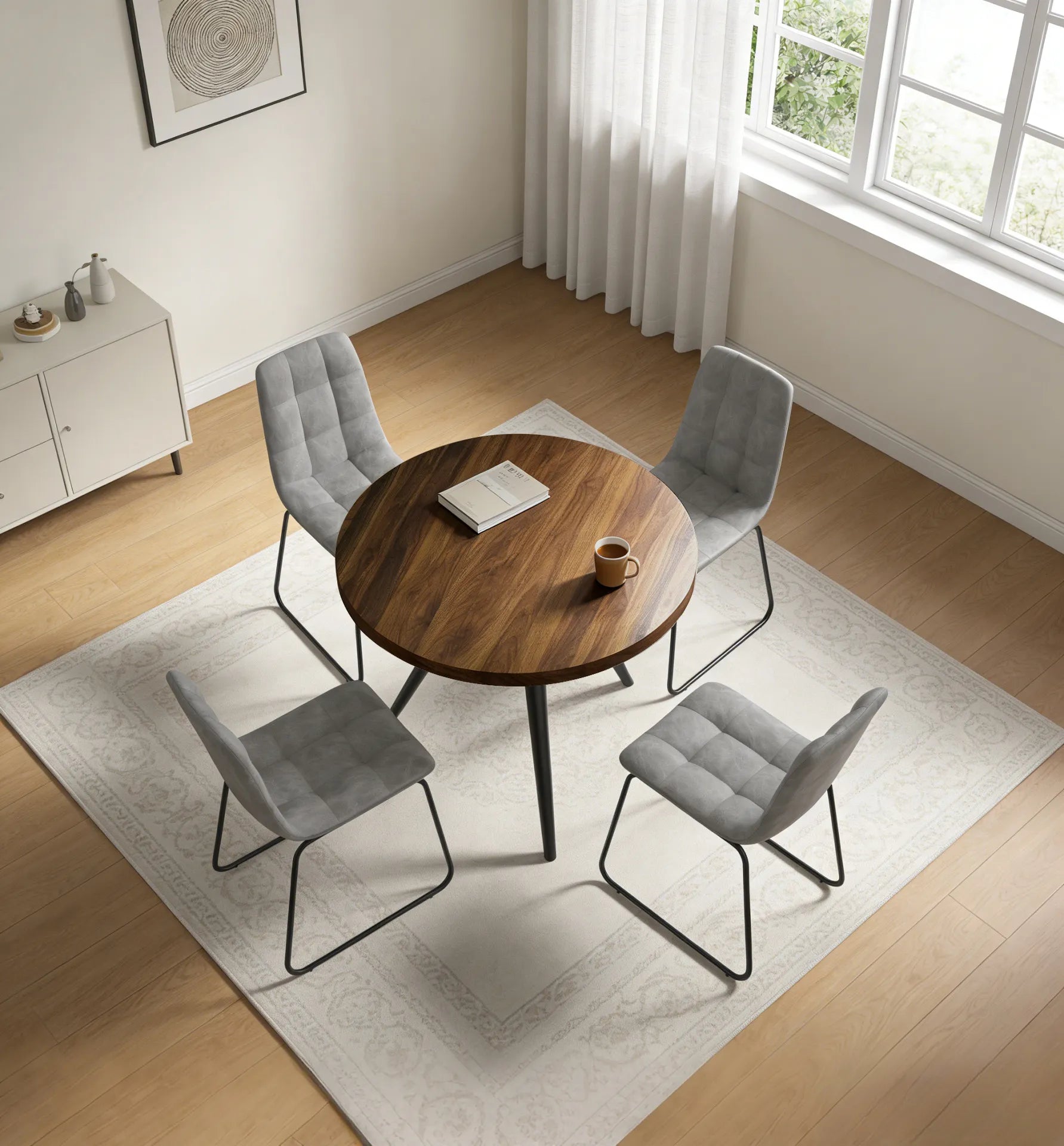 34.8 Round Dining Table for 4 People, Modern Circle Kitchen Table with Metal Legs for Kitchen, Dining Room, Apartment,Gray