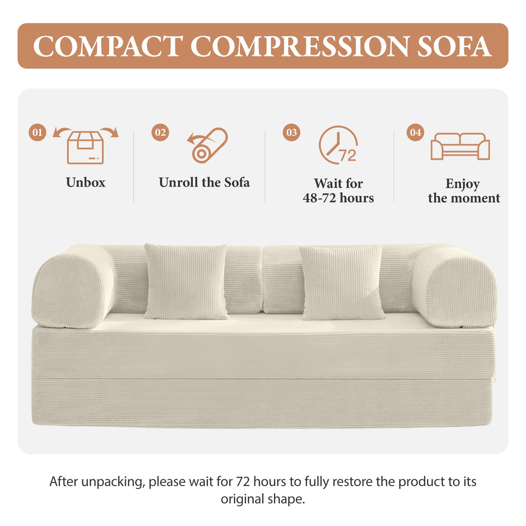 COOLHUT 63 W Combination Sofa, High Rebound Density Foam Sofa Couch, Two Forms Floor Couch Three Seats Sofa Bed for Living Room, Bedroom, Green