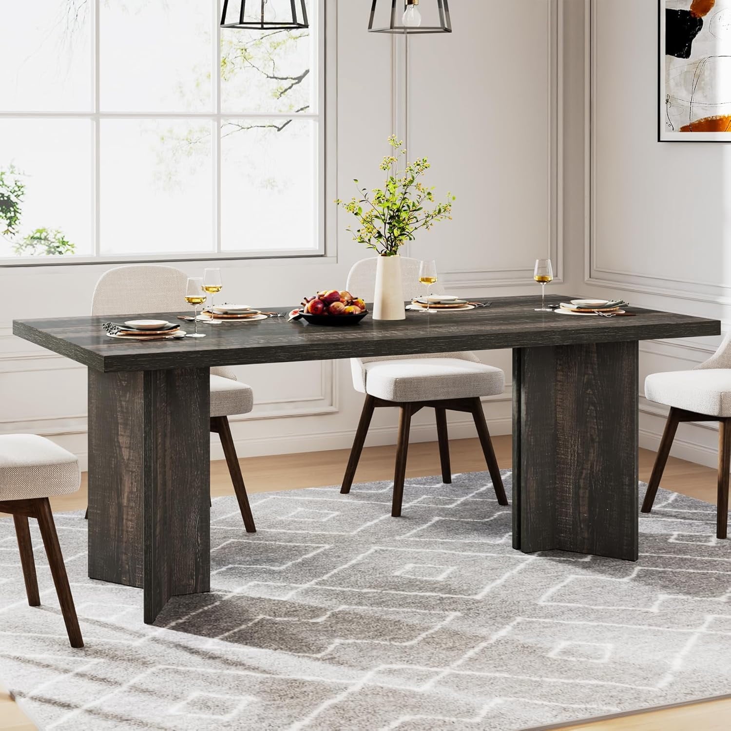 Tribesigns 63 Dining Room Table for 4-6, Wood Rustic Dinner Table for Kitchen, Dark Brown