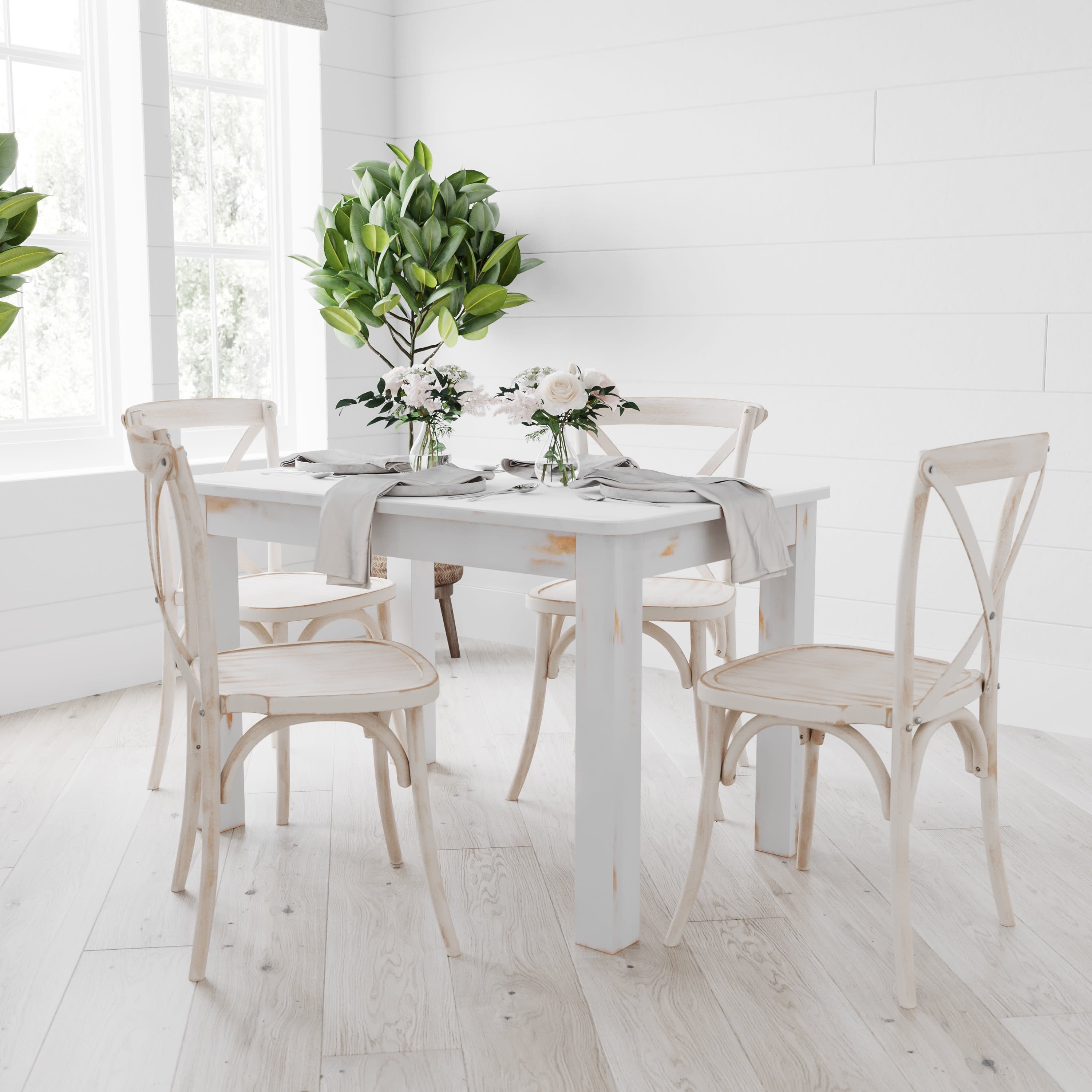 Jessamine 46 x 30 Rectangular Antique Rustic Solid Pine Farm Dining Table