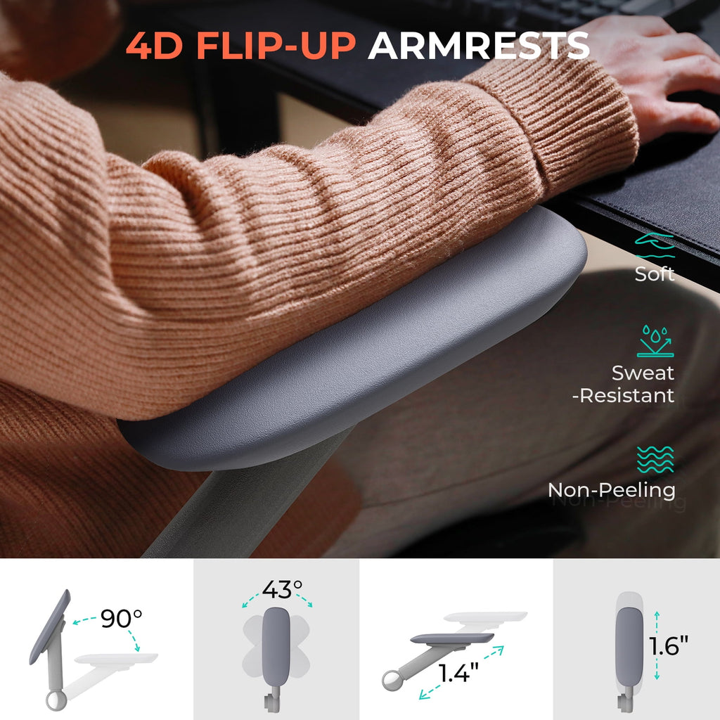 Ergonomic Mesh Office Chair with Adjustable Lumbar Support, Flip-Up Arms, Headrest, Swivel Task Chair for Home Office