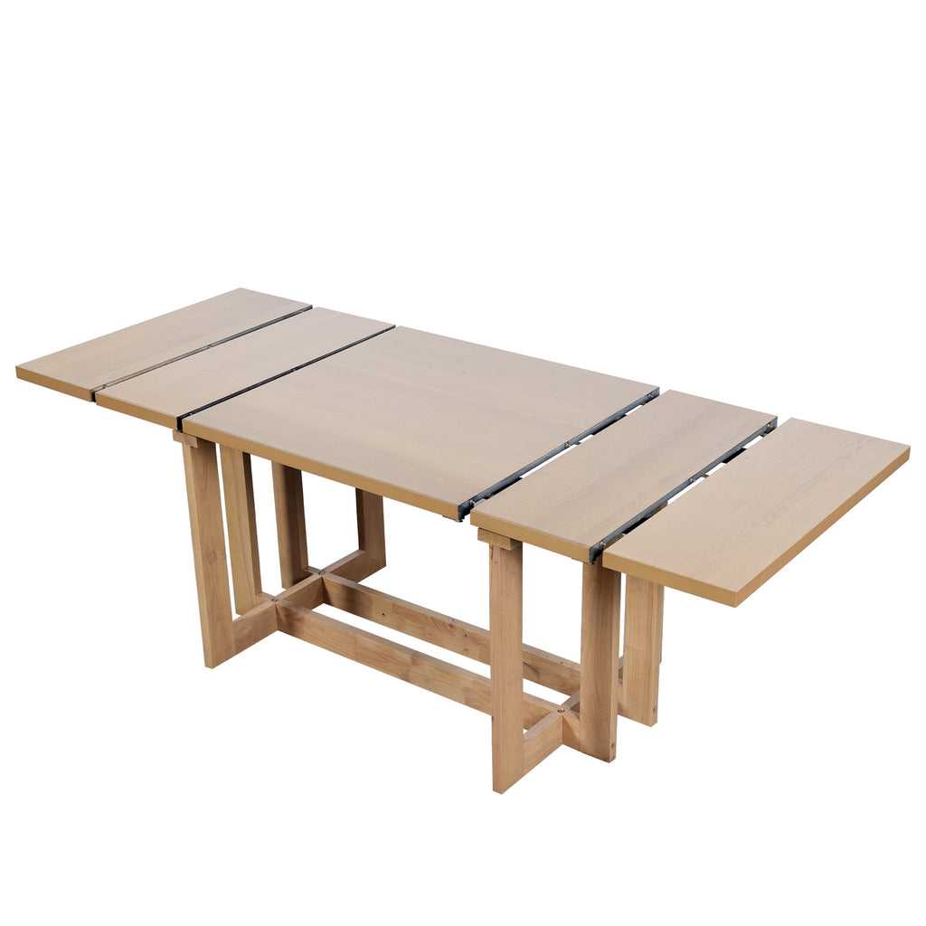 Harper & Bright Designs 7 Pieces Retro Dining Set for 6, Wood Rectangular Table with Designed Trestle Base and 6 Upholstered Chairs for Dining Room and Kitchen, Grey