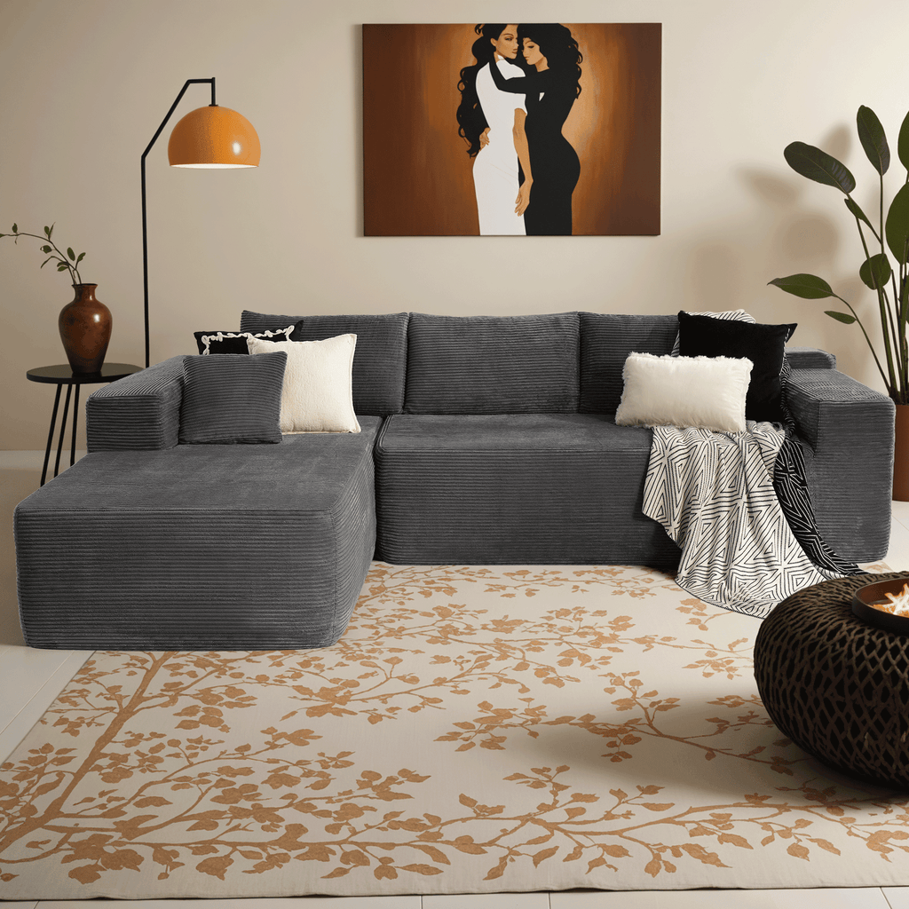 Ovios 106 Cloud Sofa Couch No Assembly Boneless Deep Seat Sofa for Living Room, Black (Corduroy)