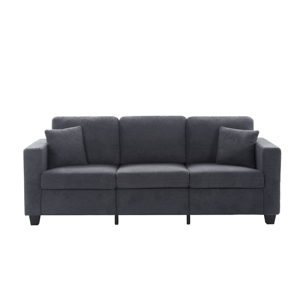 Gewnee 86.6 Modern Sofa Couch,Teddy Velvet 3 Seaters Comfy Couch with Deep Seat for Living Room,2 Pillows,Beige