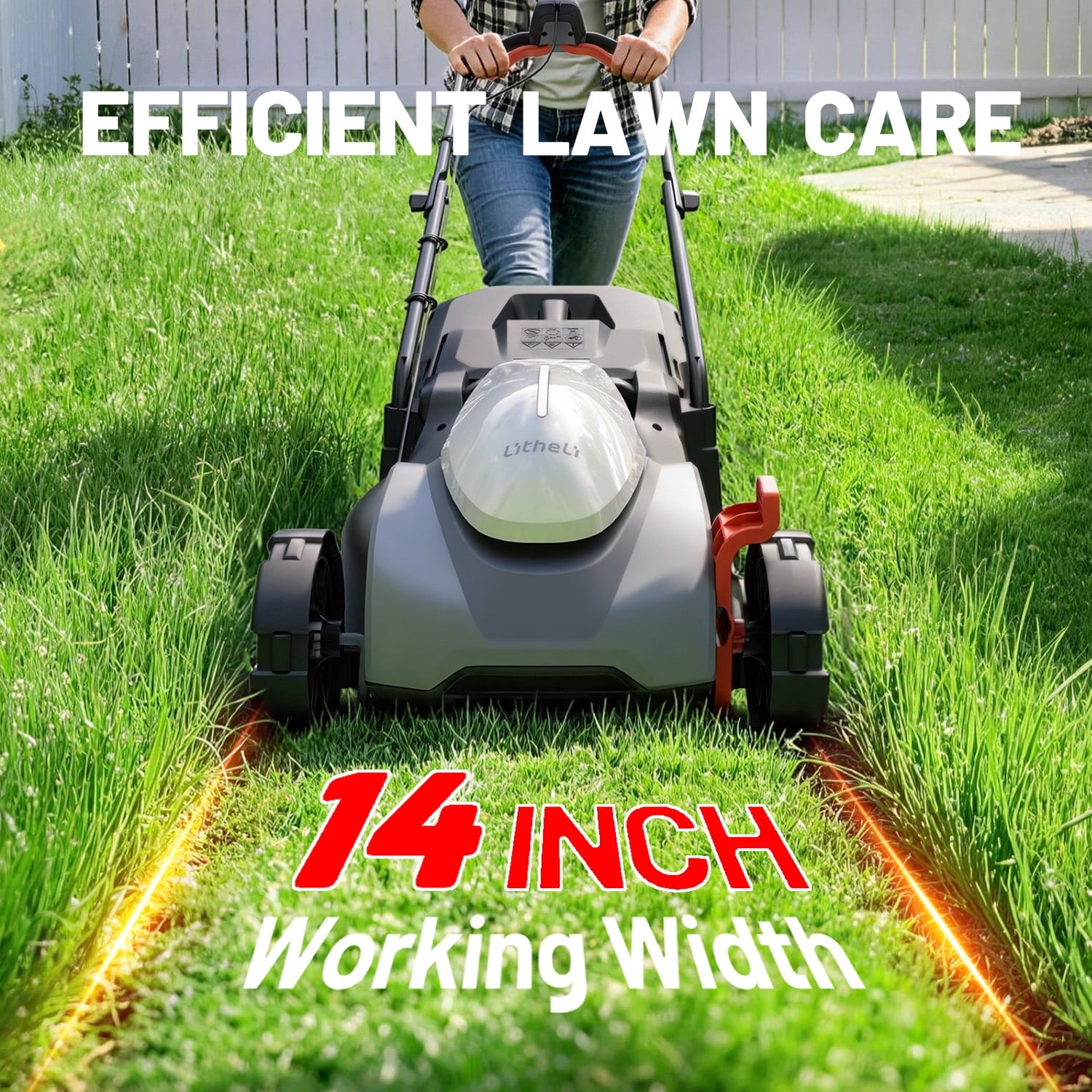 Litheli 40V Cordless Electric Lawn Mower, 14-Inch, Brushless Motor, 5-Position Height Adjustment, with 2 x 5.0Ah Battery, for Lawns & Gardens