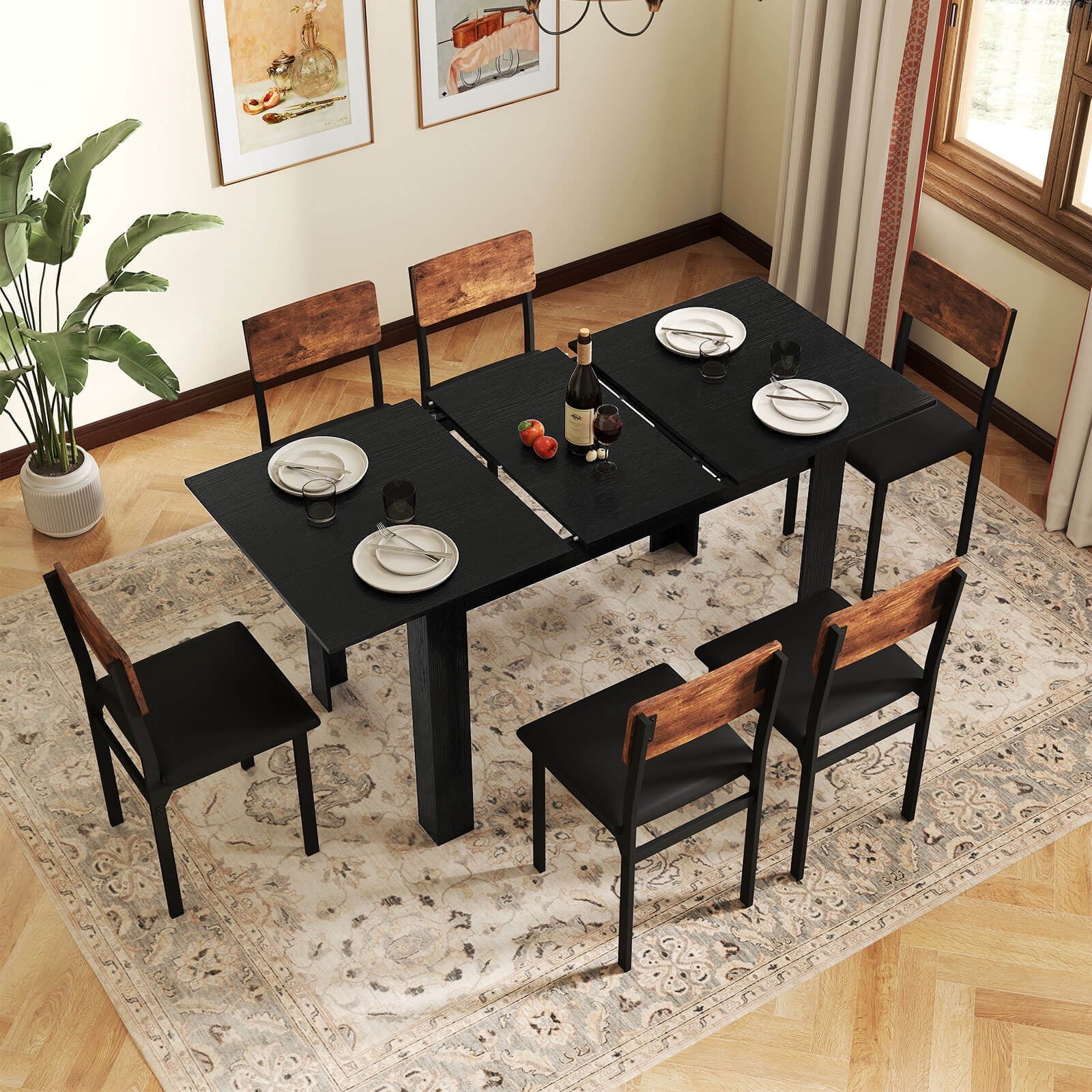 Costway 47”-62” Extendable Dining Table for 4-8 People for Dining Room Home Office Brown