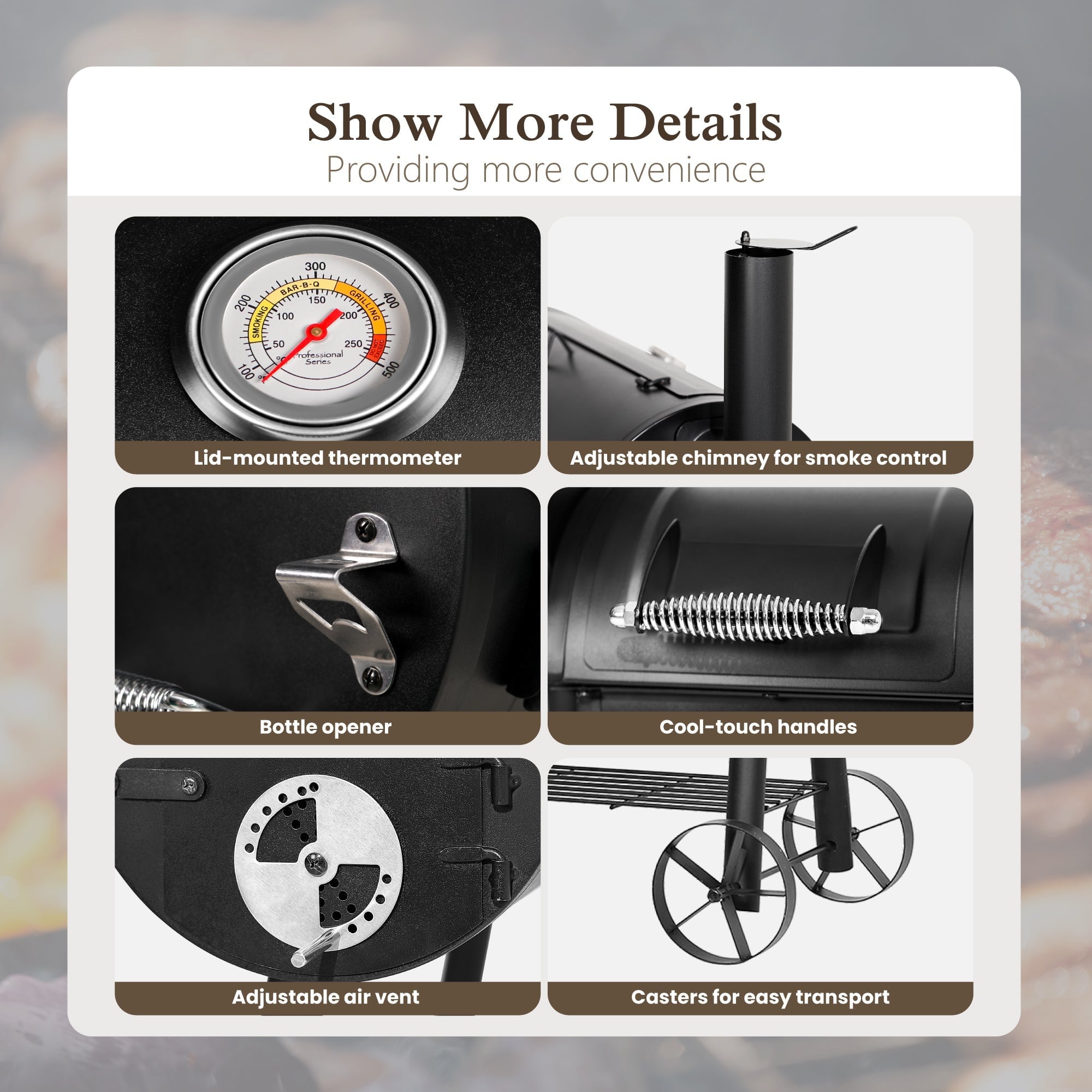 Alpha Joy Steel BBQ Charcoal Grill with Offset Smoker in Black