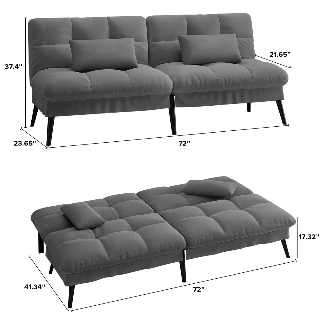 CloudRest Pro 72 Modern Convertible Futon Sofa Bed, Upholstered Futon Couch with 5 Adjustable Backrest Angles,Suitable for Apartment,Living Room,Black