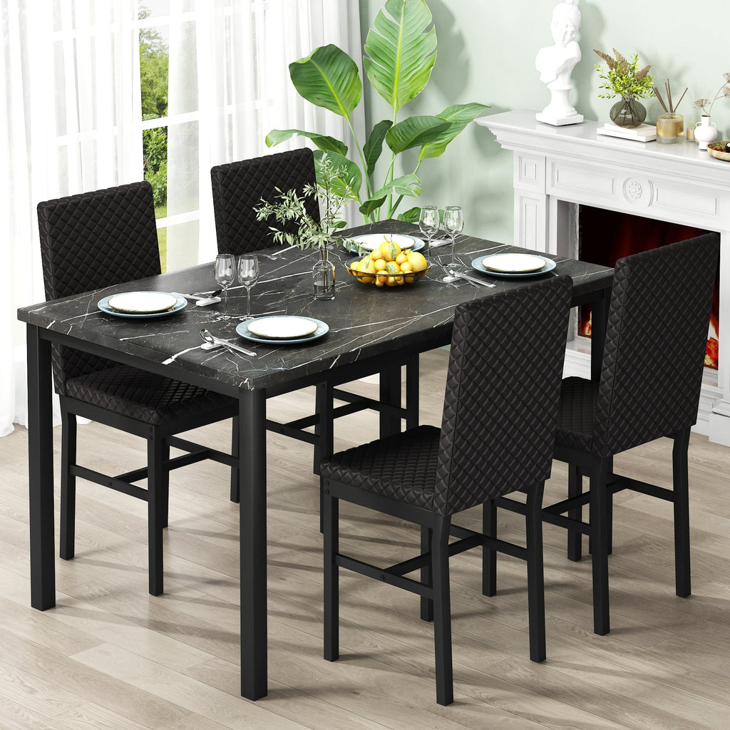 Cvortll 5 Piece Dining Table Set, Kitchen Table and Chairs Set for 4 with Faux Marble and 4 Velvet Upholstered Dining Chairs for Home, Restaurant, Black & Black