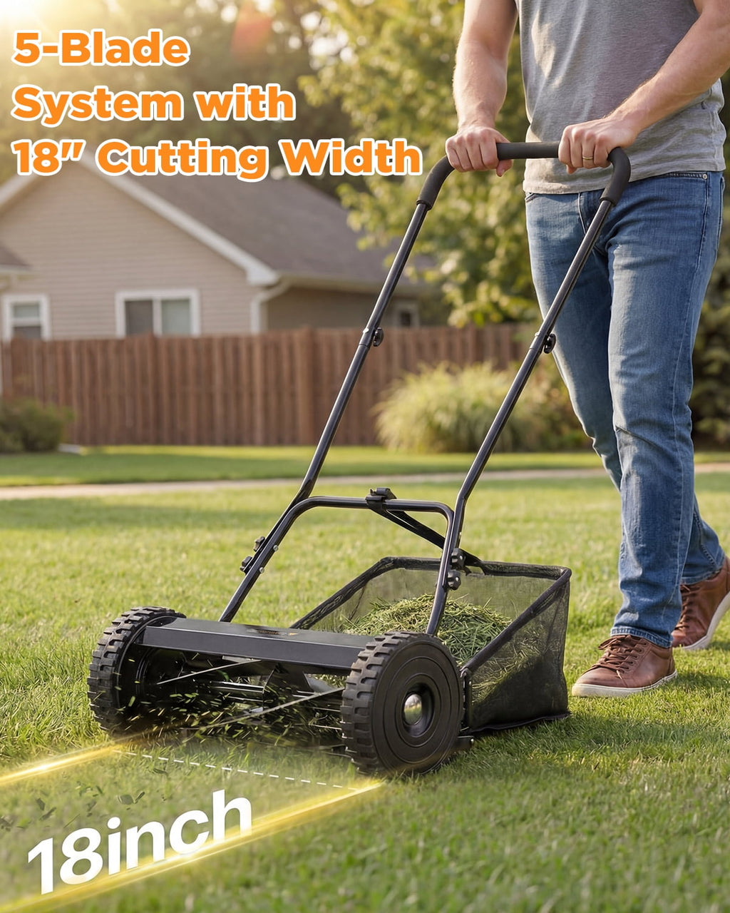 JFHID 14-Inch Manual Push Reel Lawn Mower,5-Blade Design