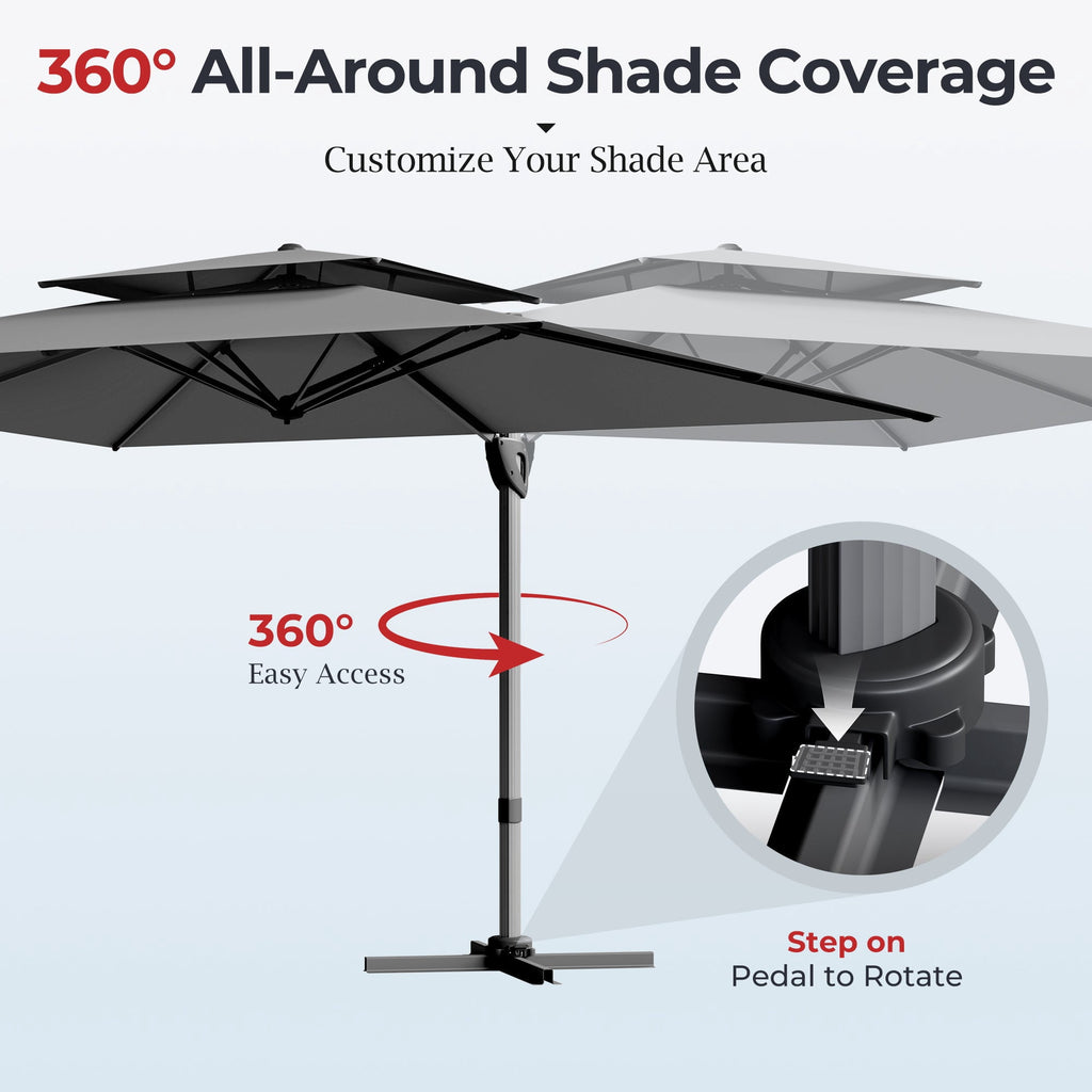 Alpha Joy 12x9ft Outdoor Patio Umbrella Large Rectangle Offset Cantilever Double Umbrella with 360°Rotation, Beige