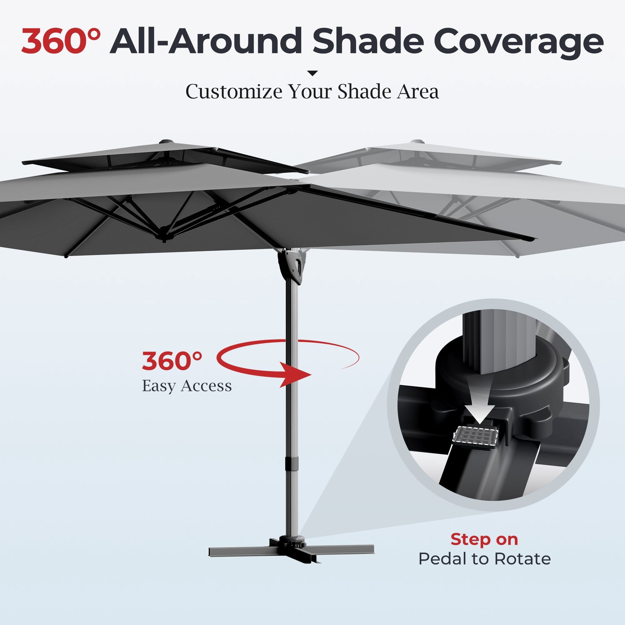 Alpha Joy 12x9ft Outdoor Patio Umbrella Large Rectangle Offset Cantilever Double Umbrella with 360°Rotation, Beige