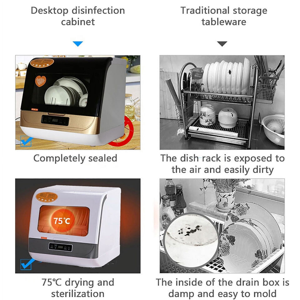 Portable Dishwasher Countertop, Compact Dishwasher W/75°C Air-Dry Function, 3 Washing Programs Mini Dish Washer for Apartments