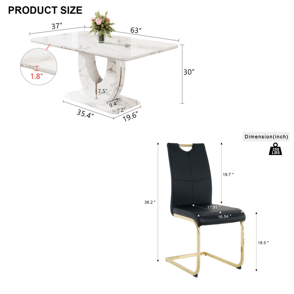 63 Modern White Rectangle Faux Marble Dining Table Room Sets for 4,Dining Table with 4 Velvet Dining Chairs,White Table and 4 Gray Chairs with Silver Leg