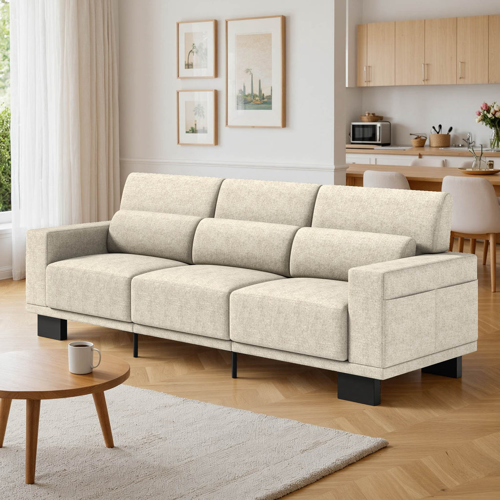 Asofer 89 3 Seater Sofa Couch,  Comfy Extra Deep Seat with Upholstered  3 Pillows for Living Room, Apartment,Dark Gray