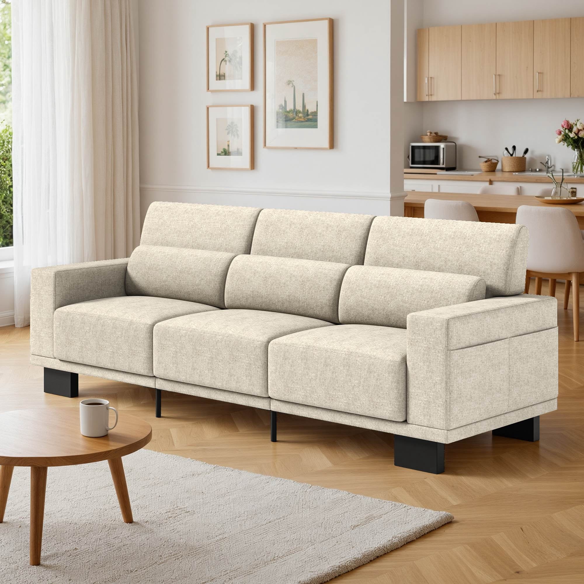 Asofer 89 3 Seater Sofa Couch,  Comfy Extra Deep Seat with Upholstered  3 Pillows for Living Room, Apartment,Dark Gray