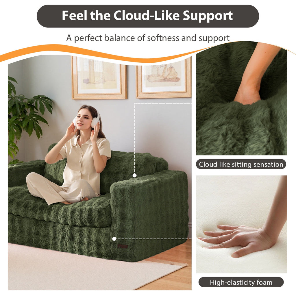 GOODONE Bean Bag Chair Sofa,Giant Loveseat Bubbled Boneless Couch,Modern Soft Comfy Plush Lazy Sofa for Living Room and Apartments,No Assembly Required,Beige