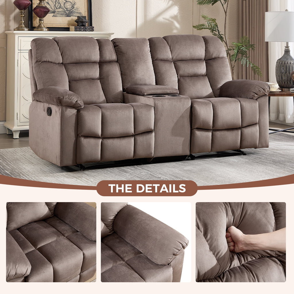 Bonzy Home Brown Manual Recliner Sofa Set with Single Seat, Loveseat, Hidden Storage and Cup Holders