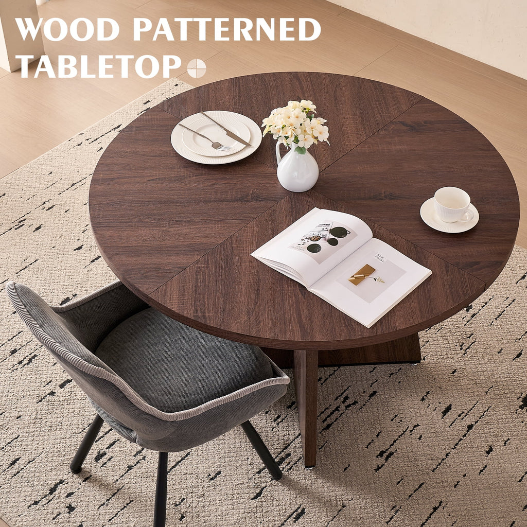 5 Piece 47'' Round Dining Table Chairs Set for 4, Farmhouse Oak Kitchen Table with 4 Boucle Mid Century Modern Dinning Room Chairs, Wood Dinner Table &Upholstered Chair Set of 4, Beige