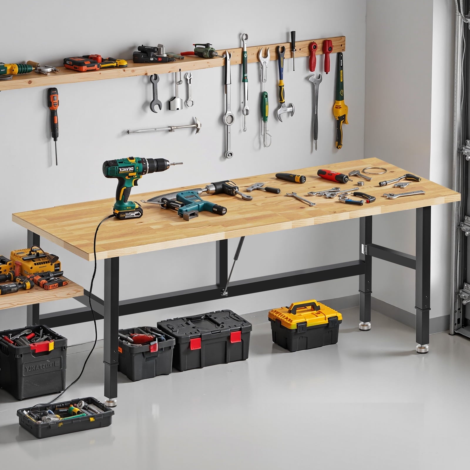 MUWOOD 48-inch Folding Workbench with Adjustable Height, Wood Worktop, Rubberwood, 2000 LBS Capacity Heavy Duty for Workshop, Garage, Office, Home