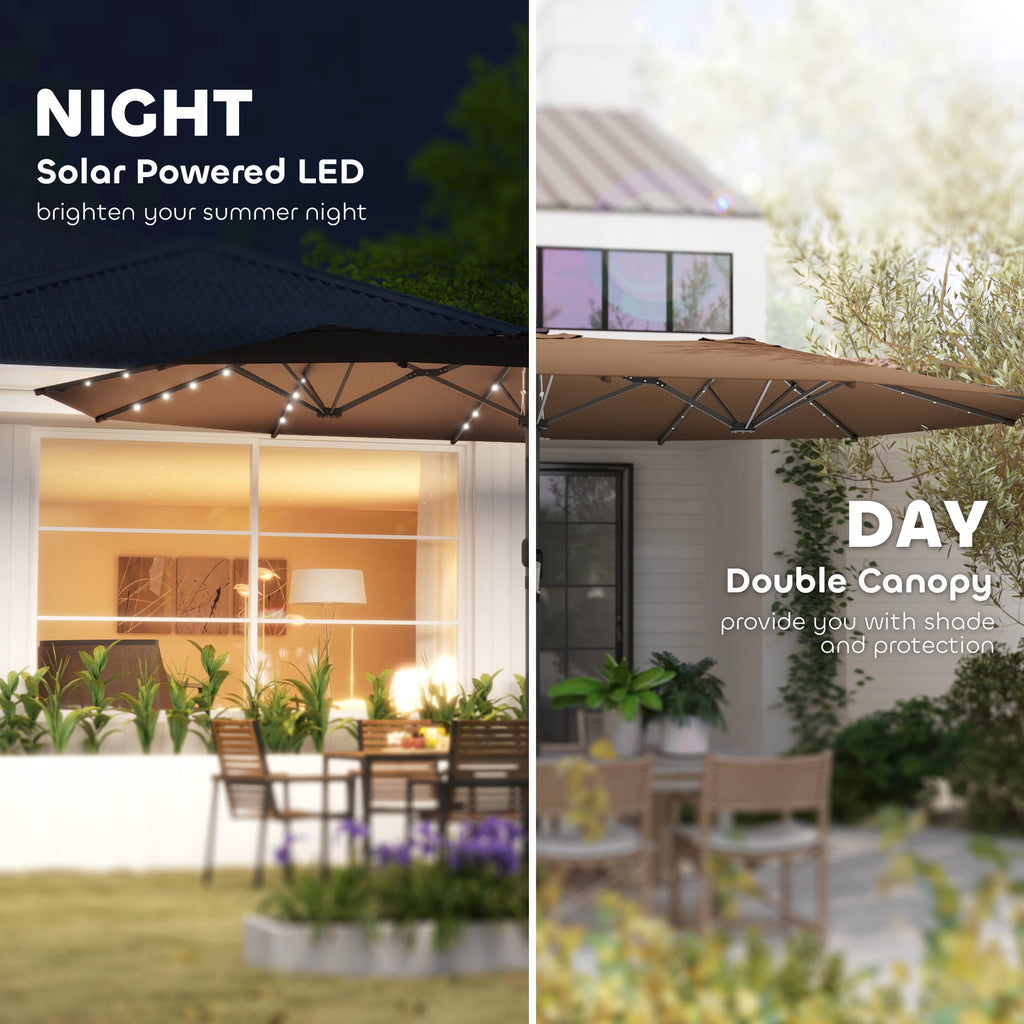 Outsunny Double-Sided Sun Umbrella, Outdoor Garden Parasol, Patio Sun Shade with LED Solar Light, Navy Blue