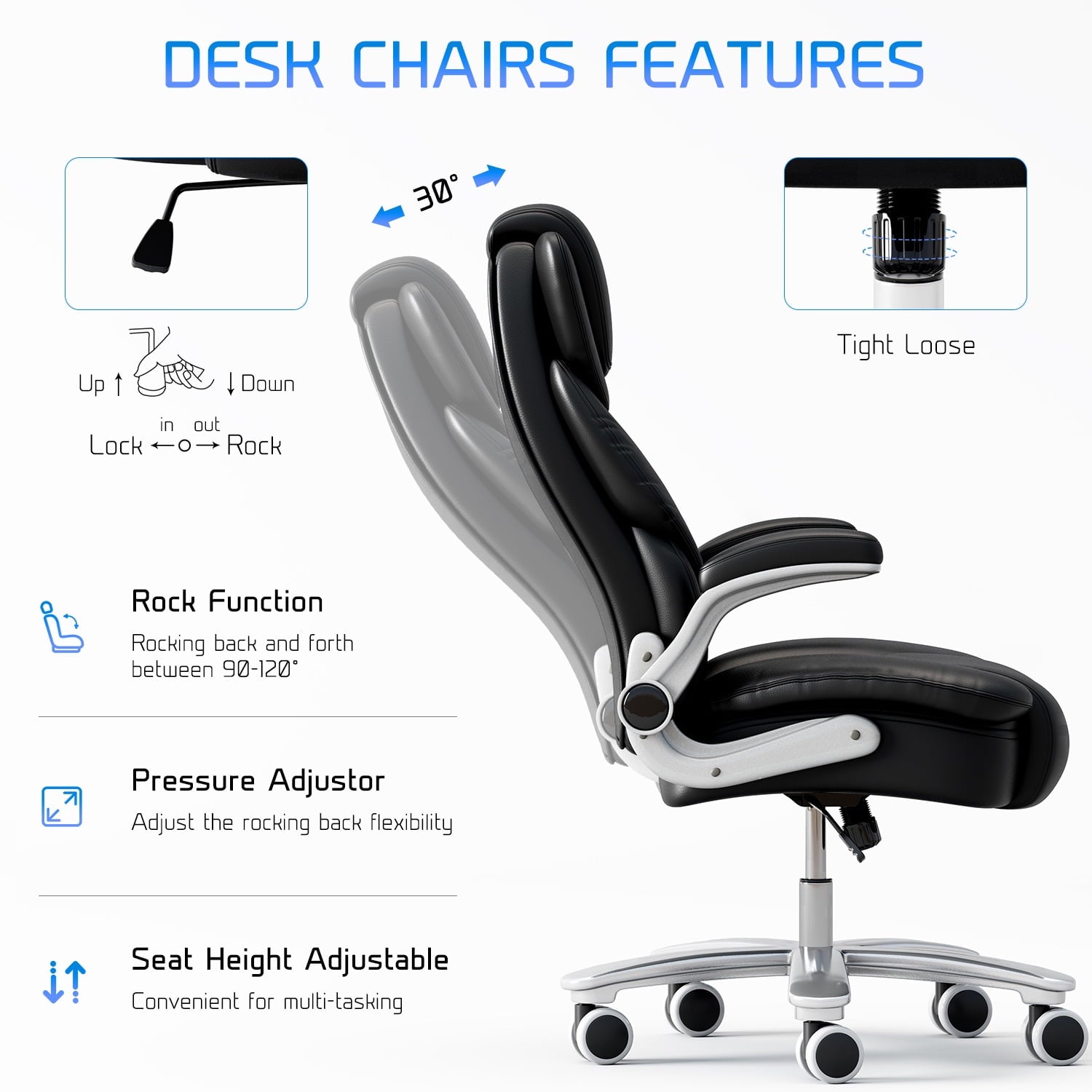 Ninecer Big and Tall Office Chair 400lb Wide Seat, Ergonomic High Back Leather Executive Desk Chair, Computer Chair with Flip-up Arms, Black