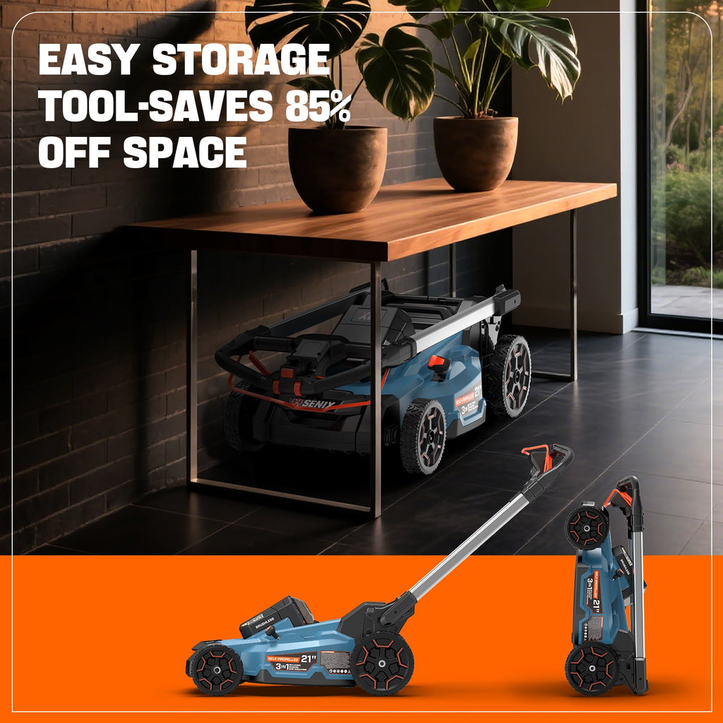 SENIX X6 60V 21 Self Propelled Lawn Mower , 8Ah Battery & Rapid 8A Charger, 3-in-1 Brushless, Smart LED Display, 7-Height Adjustment, 3-Mode, Variable Speed Push Mower