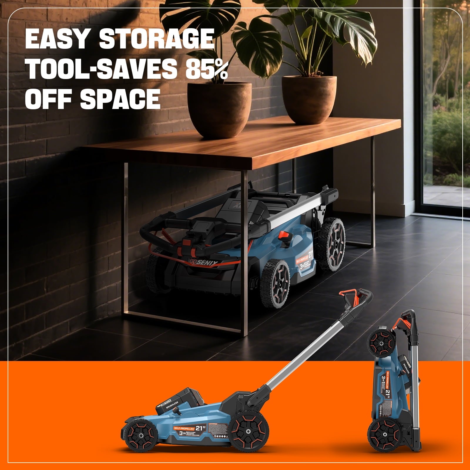 SENIX X6 60V 21 Self Propelled Lawn Mower , 8Ah Battery & Rapid 8A Charger, 3-in-1 Brushless, Smart LED Display, 7-Height Adjustment, 3-Mode, Variable Speed Push Mower